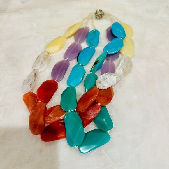 Talbots Jewelry - Talbots Multi-Strand Faceted Resin Statement Necklace – Pastel & Earth Tones